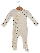 Organic Waffle 2-Way Zip Ruffle Footie, Black Heart
